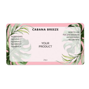 Tropical Themed Pink Dropper Bottle Labels