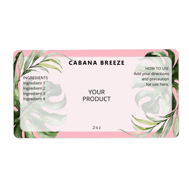 Tropical Themed Pink Dropper Bottle Labels (Front)