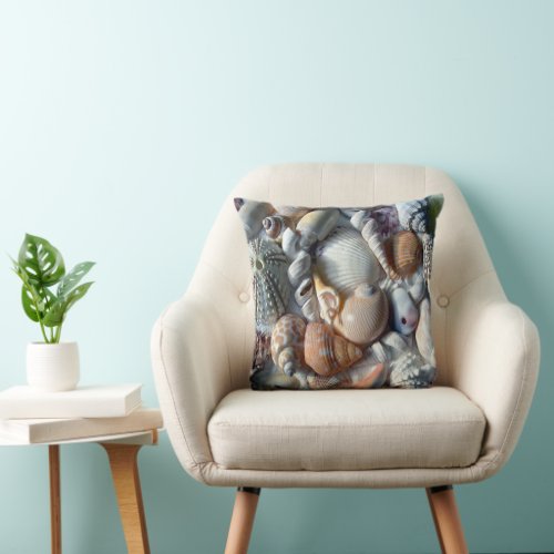 Tropical Themed Seashell Throw Pillow