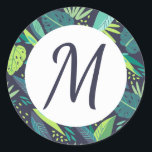 Tropical Tidings Monogram Stickers<br><div class="desc">Tropical Monogram Stickers by Orabella Prints in navy,  teal,  and lime green.</div>