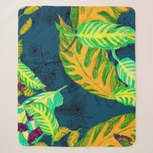 Tropical Tie Dye Blue Gouache. Tropical Pattern. G Sherpa Blanket