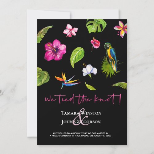 Tropical  Tied The Knot Just Married Reception Invitation