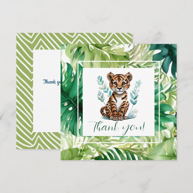 Tropical Tiger and Jungle Foliage Baby Shower Thank You Card (Front/Back)