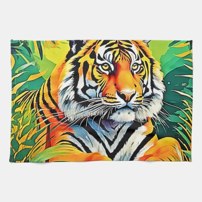 Tropical Tiger Art Kitchen Towel (Horizontal)
