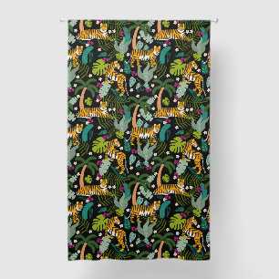 Tropical Tiger Black Botanical Jungle Safari Cats Blackout Curtains
