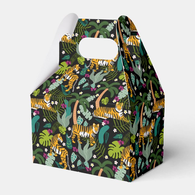 Tropical Tiger Black Botanical Jungle Safari Cats Favor Boxes (Front Side)