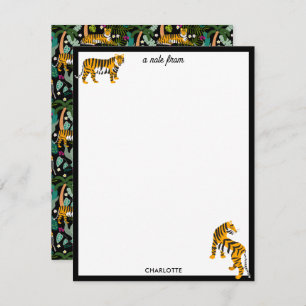Tropical Tiger Black Botanical Jungle Safari Cats Note Card