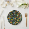 Tropical Tiger Black Botanical Jungle Safari Cats Paper Plates