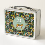Tropical Tiger Black Botanical Jungle Safari Kids Metal Lunch Box