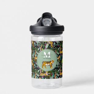 Tropical Tiger Black Botanical Jungle Safari Kids Water Bottle