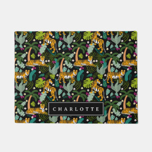 Tropical Tiger Black Jungle Safari Cats Doormat