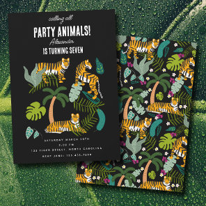 Tropical Tiger Black Jungle Safari Kids Birthday  Invitation