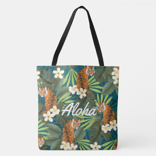 Tropical Tiger Hawaiian Palm Jungle Beach Bag (Front)
