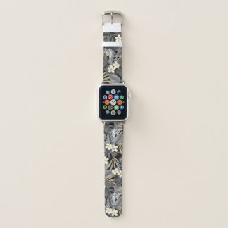 Tropical Tiger Hawaiian Palm Jungle Gray Apple Watch Band