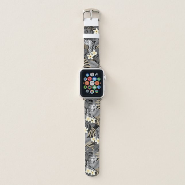 Tropical Tiger Hawaiian Palm Jungle Gray Apple Watch Band (Front)