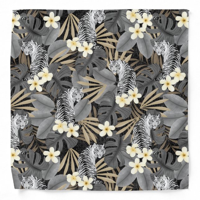 Tropical Tiger Hawaiian Palm Jungle Gray Bandana (Front)