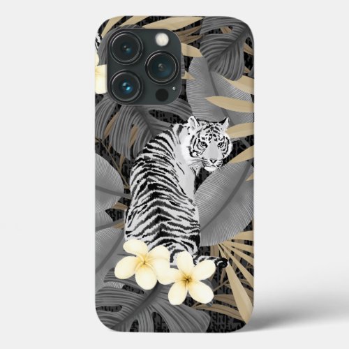 Tropical Tiger Hawaiian Palm Jungle Gray iPhone 13 Pro Case