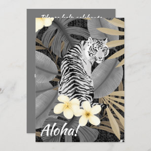 Tropical Tiger Hawaiian Palm Jungle Gray Invitation