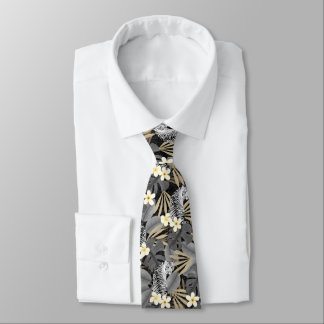 Tropical Tiger Hawaiian Palm Jungle Gray Neck Tie