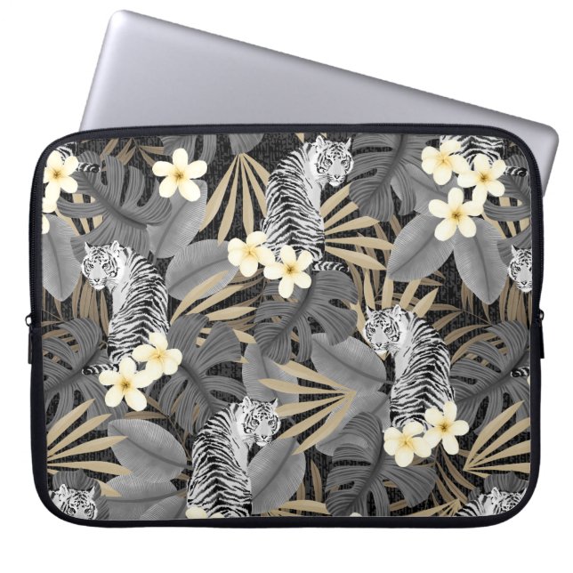 Tropical Tiger Hawaiian Palm Jungle Gray Wetsuit Laptop Sleeve (Front)