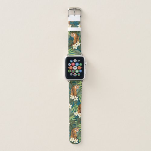 Tropical Tiger Hawaiian Palm Jungle Teal Apple Watch Band