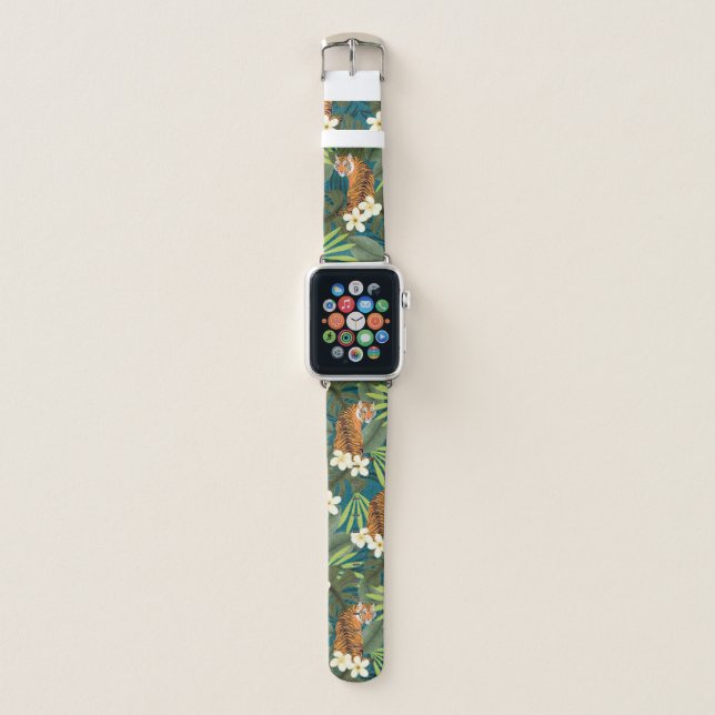Tropical Tiger Hawaiian Palm Jungle Teal Apple Watch Band (Front)