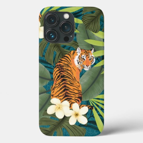 Tropical Tiger Hawaiian Palm Jungle Teal iPhone 13 Pro Case