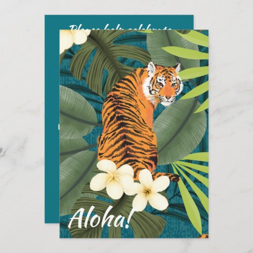 Tropical Tiger Hawaiian Palm Jungle Teal Invitation