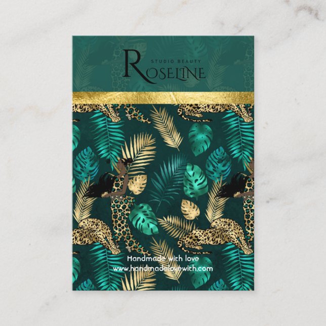 Tropical tiger jungle pink flower Earring Display Business Card (Front)