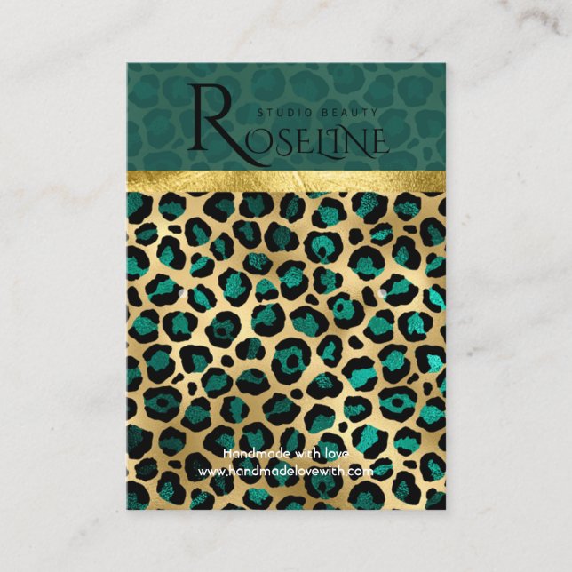 Tropical tiger jungle pink flower Earring Display Business Card (Front)