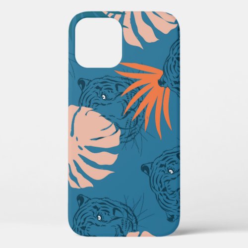 Tropical Tiger Leaves Deep Blue iPhone 12 Case