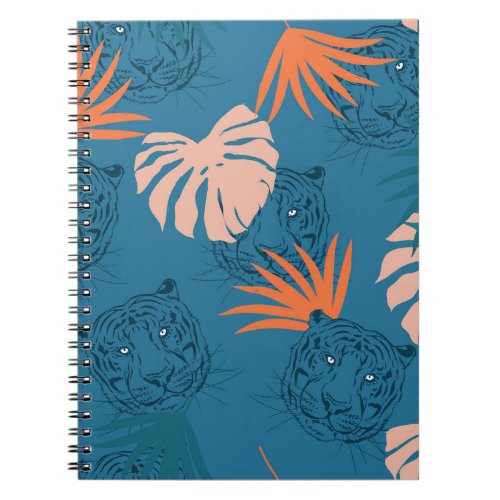 Tropical Tiger Leaves Deep Blue Notebook
