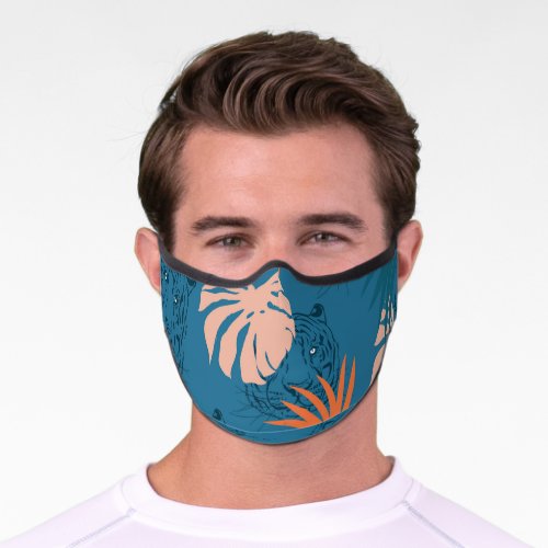 Tropical Tiger Leaves Deep Blue Premium Face Mask