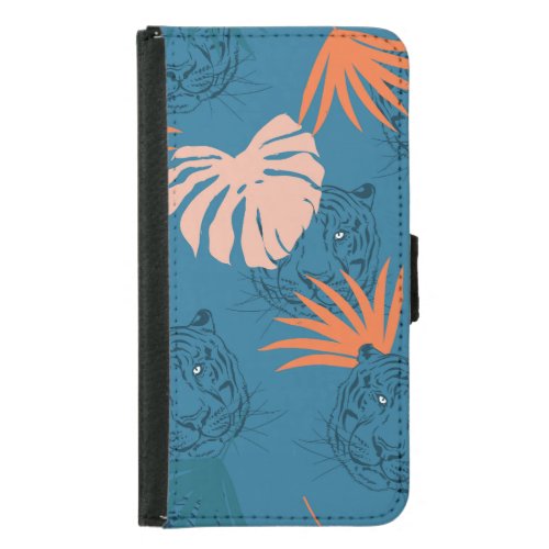 Tropical Tiger Leaves Deep Blue Samsung Galaxy S5 Wallet Case