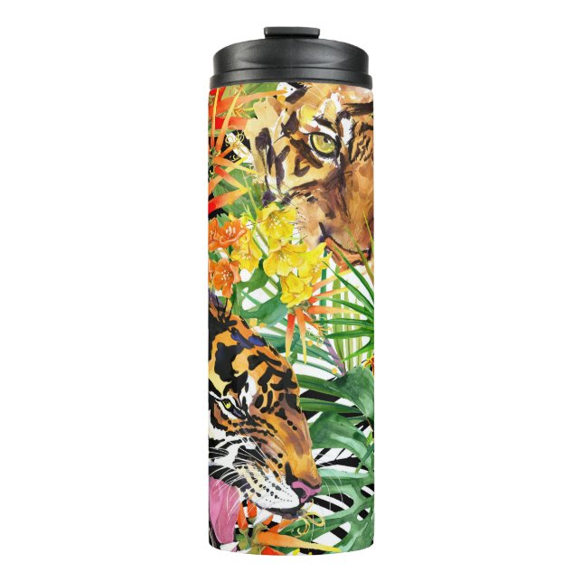 Tropical Tiger Watercolor Jungle Pattern Thermal Tumbler (Front)