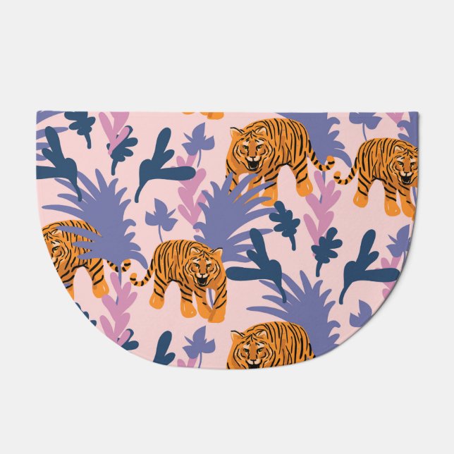 Tropical Tigers Jungle Vintage Pattern Doormat (Front)