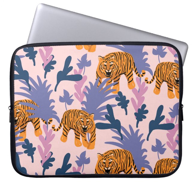 Tropical Tigers Jungle Vintage Pattern Laptop Sleeve (Front)