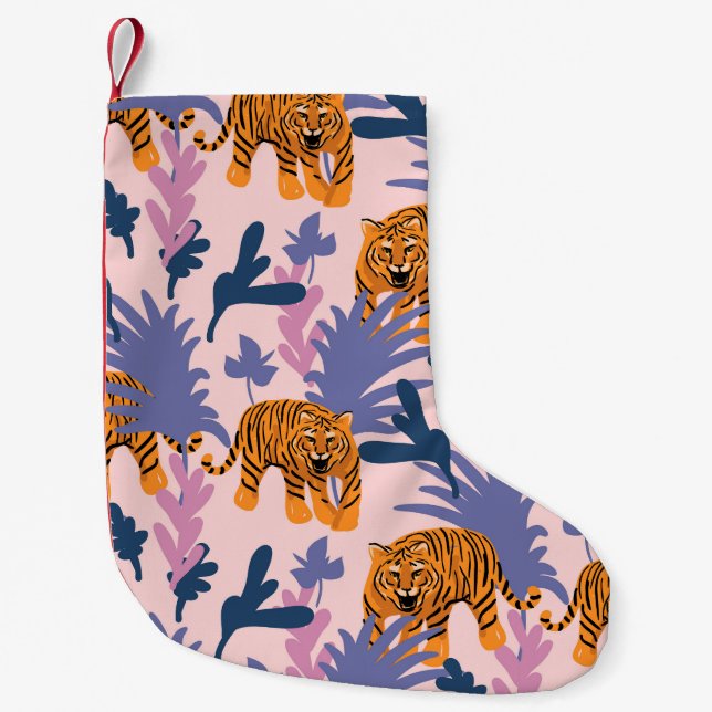Tropical Tigers Jungle Vintage Pattern Small Christmas Stocking (Front)