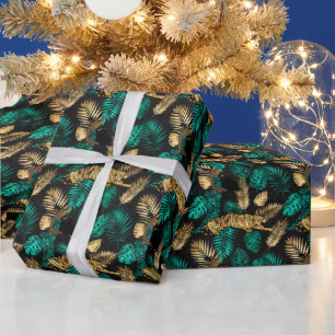 Tropical Tigers & Leaves Bold Jungle Pattern Wrapping Paper