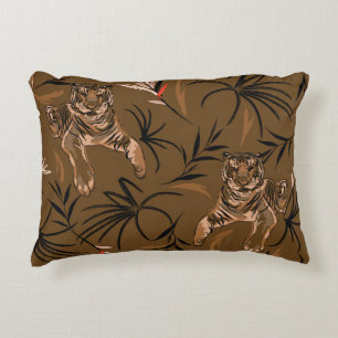 Tropical Tigers Paradise Flower Pattern Accent Pillow