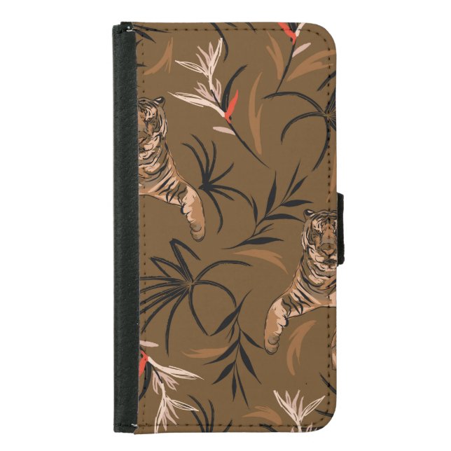 Tropical Tigers Paradise Flower Pattern Samsung Galaxy Wallet Case (Front)