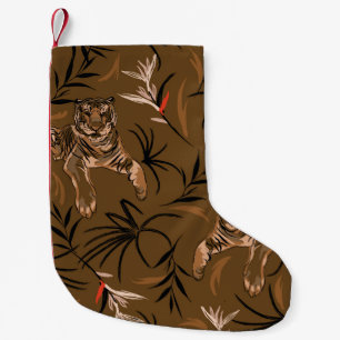 Tropical Tigers Paradise Flower Pattern Small Christmas Stocking