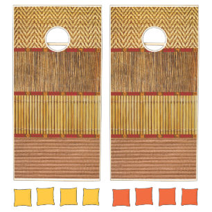 Tropical Tiki Bamboo Reed Island Luau Cornhole Set