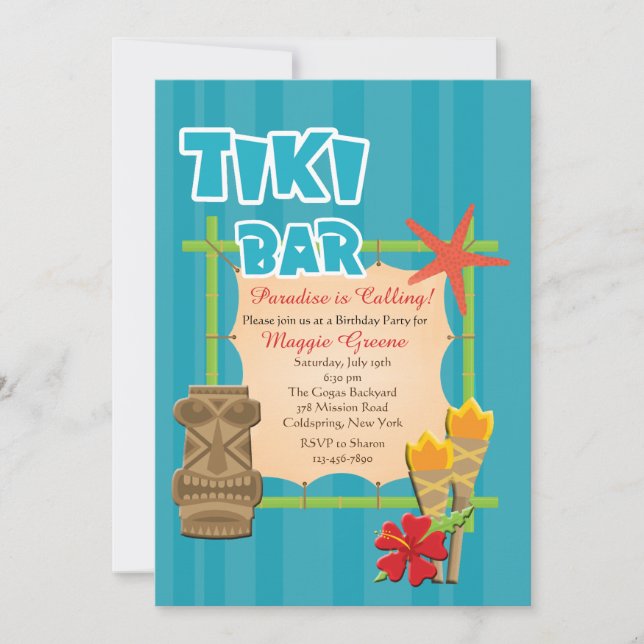 Tropical Tiki Bar Invitation (Front)