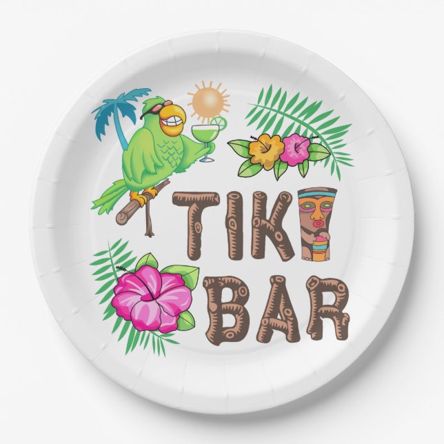 TROPICAL TIKI BAR PAPER PLATES (Front)