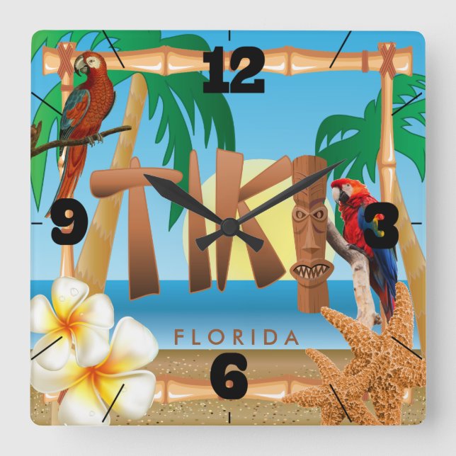 Tropical Tiki Design Square Wall Clock (Front)