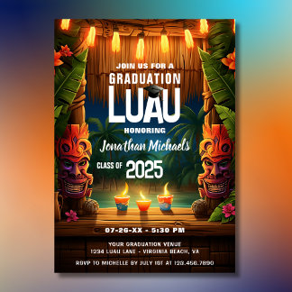 Tropical Tiki Hawaiian Island Luau Graduation Invitation