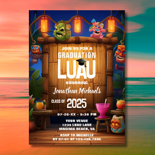 Tropical Tiki Hawaiian Island Luau Graduation Invitation