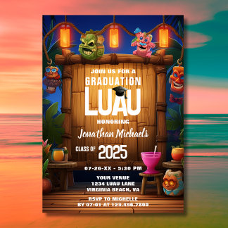 Tropical Tiki Hawaiian Island Luau Graduation Invitation
