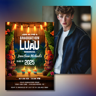 Tropical Tiki Hawaiian Luau Graduation Photo Invitation